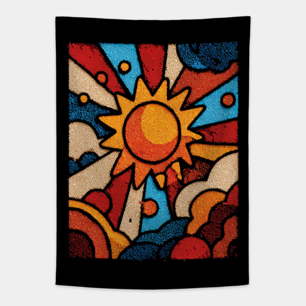 Primitive Sun | Naive Folk Art Mosaic Tapestry by TuncGK