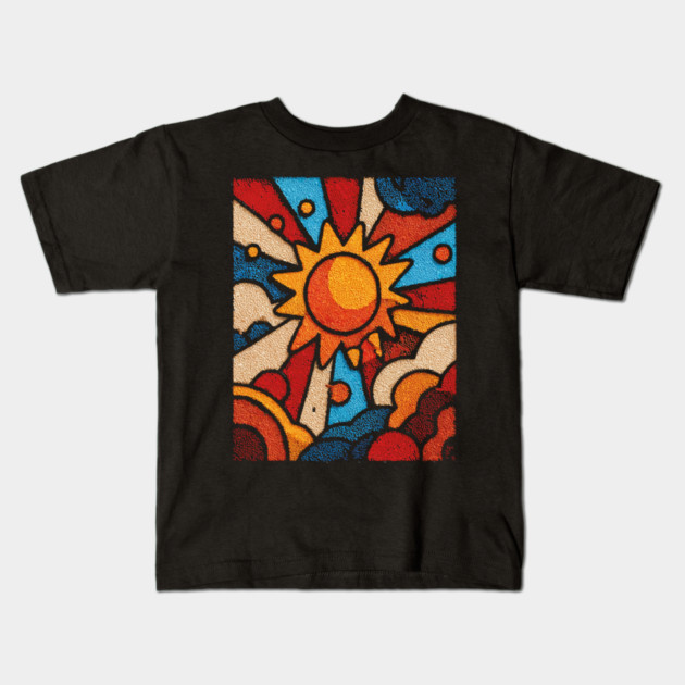 Primitive Sun | Naive Folk Art Mosaic Kids T-Shirt by TuncGK