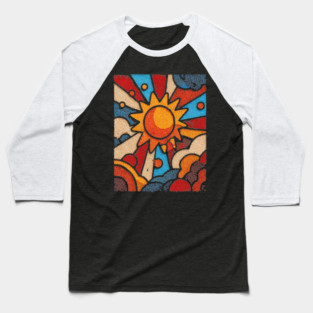 Primitive Sun | Naive Folk Art Mosaic Baseball T-Shirt