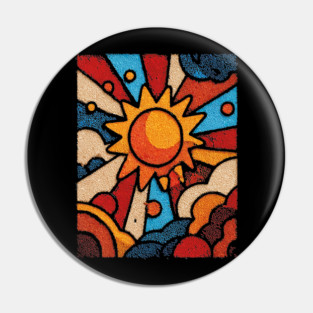 Primitive Sun | Naive Folk Art Mosaic Pin