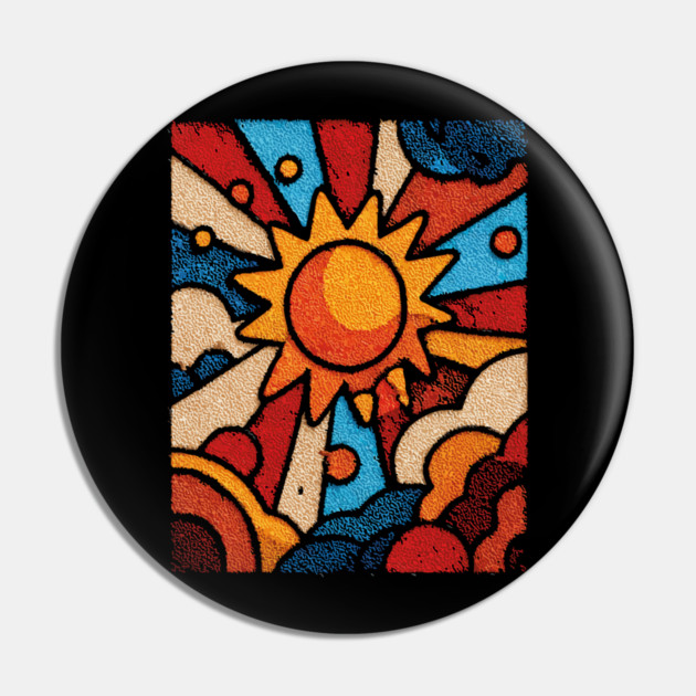 Primitive Sun | Naive Folk Art Mosaic Pin by TuncGK