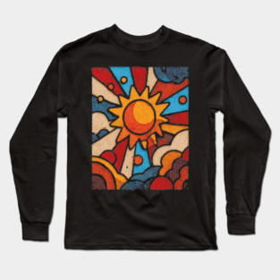 Primitive Sun | Naive Folk Art Mosaic Long Sleeve T-Shirt