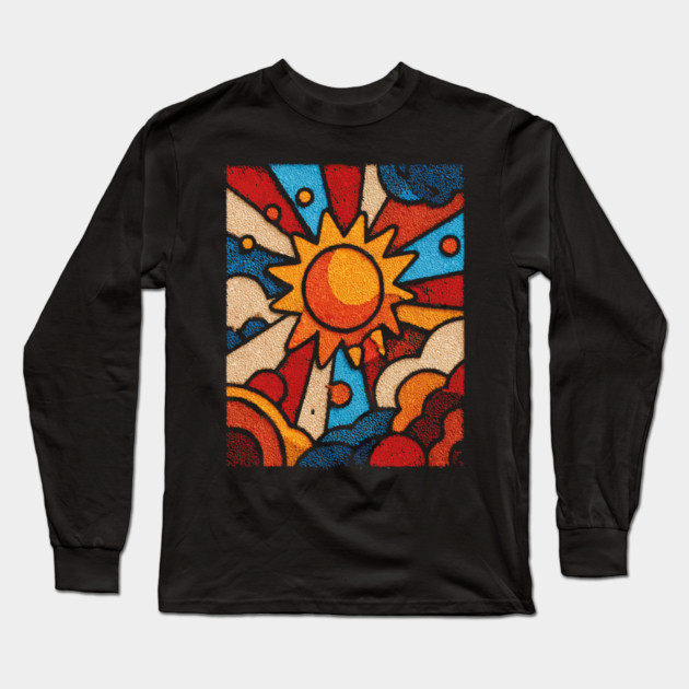 Primitive Sun | Naive Folk Art Mosaic Long Sleeve T-Shirt by TuncGK