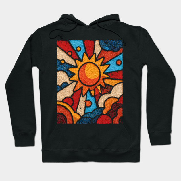 Primitive Sun | Naive Folk Art Mosaic Hoodie by TuncGK