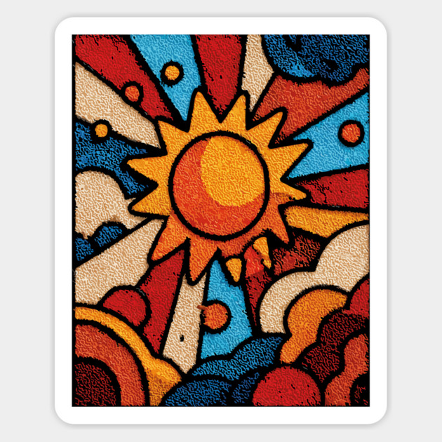 Primitive Sun | Naive Folk Art Mosaic Magnet by TuncGK