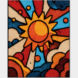 Primitive Sun | Naive Folk Art Mosaic Posters and Art