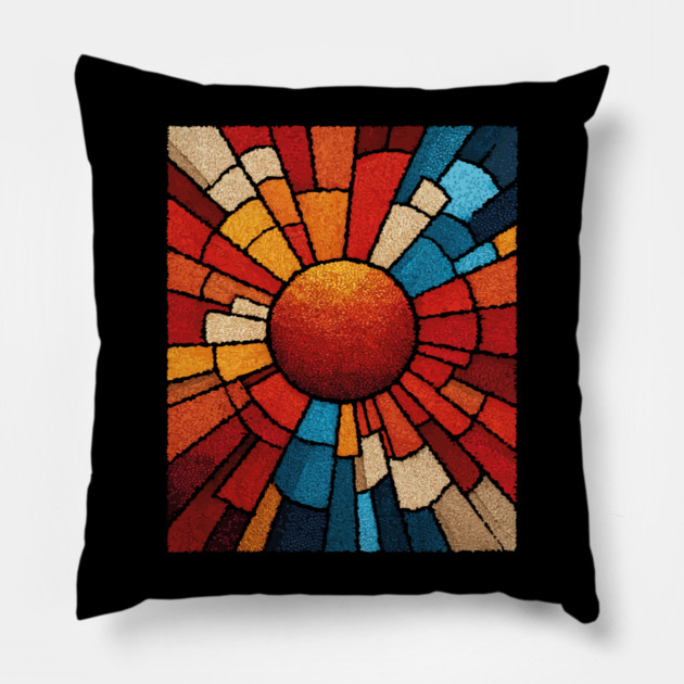 Radiant Sunburst | Stained Glass Mosaic Art Pillow by TuncGK
