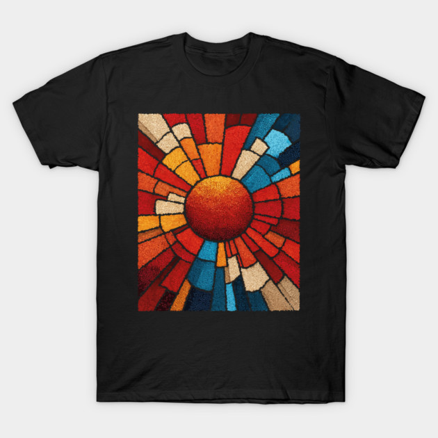 Radiant Sunburst | Stained Glass Mosaic Art T-Shirt by TuncGK