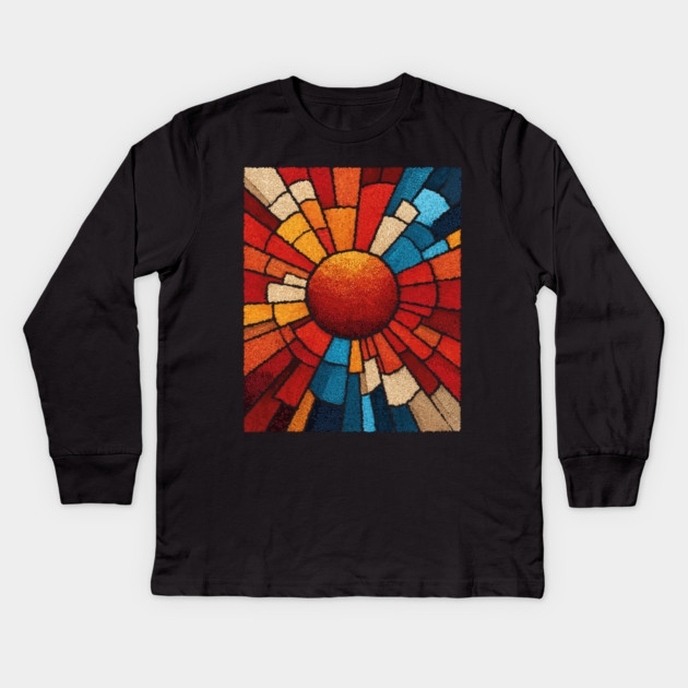Radiant Sunburst | Stained Glass Mosaic Art Kids Long Sleeve T-Shirt by TuncGK