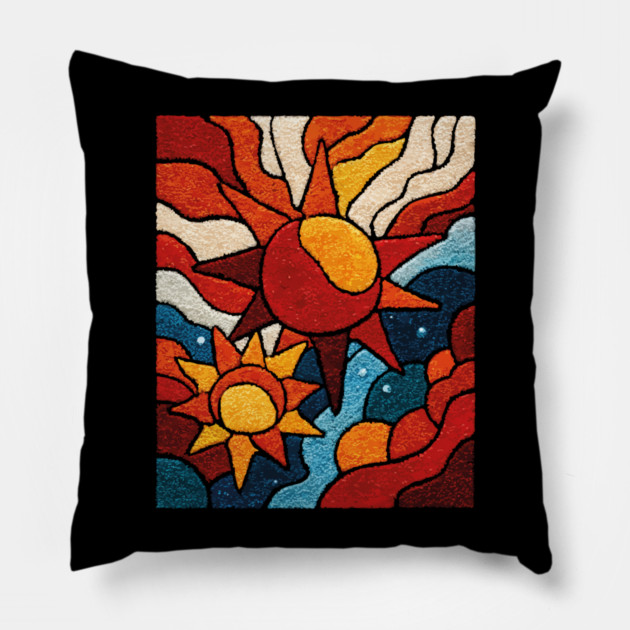 Celestial Suns | Abstract Space Folk Art Pillow by TuncGK