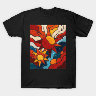 Celestial Suns | Abstract Space Folk Art T-Shirt
