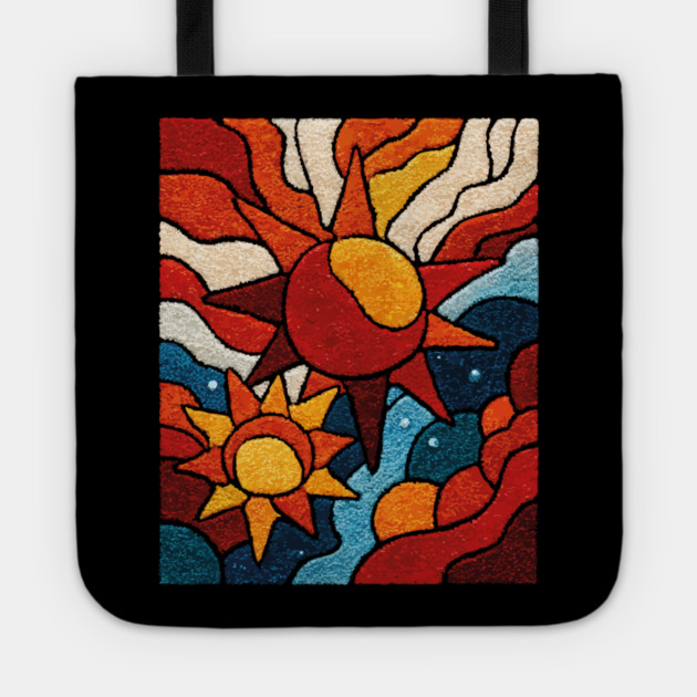 Celestial Suns | Abstract Space Folk Art Tote by TuncGK