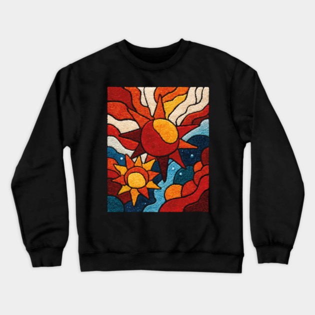 Celestial Suns | Abstract Space Folk Art Crewneck Sweatshirt by TuncGK