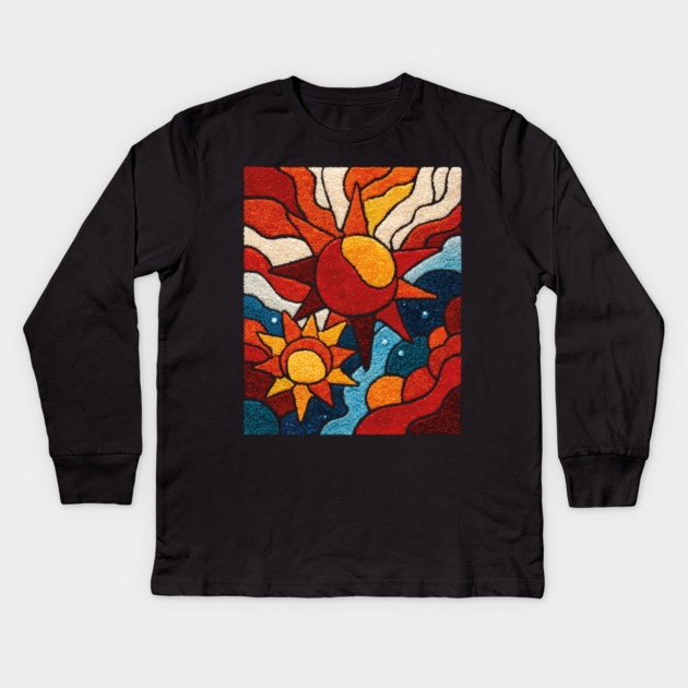 Celestial Suns | Abstract Space Folk Art Kids Long Sleeve T-Shirt by TuncGK