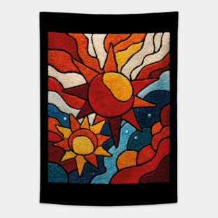 Celestial Suns | Abstract Space Folk Art Tapestry