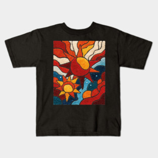 Celestial Suns | Abstract Space Folk Art Kids T-Shirt