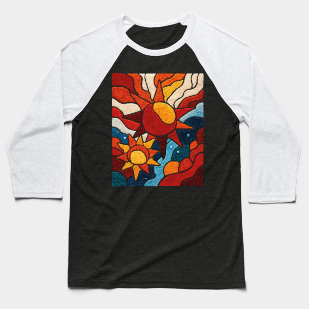 Celestial Suns | Abstract Space Folk Art Baseball T-Shirt by TuncGK