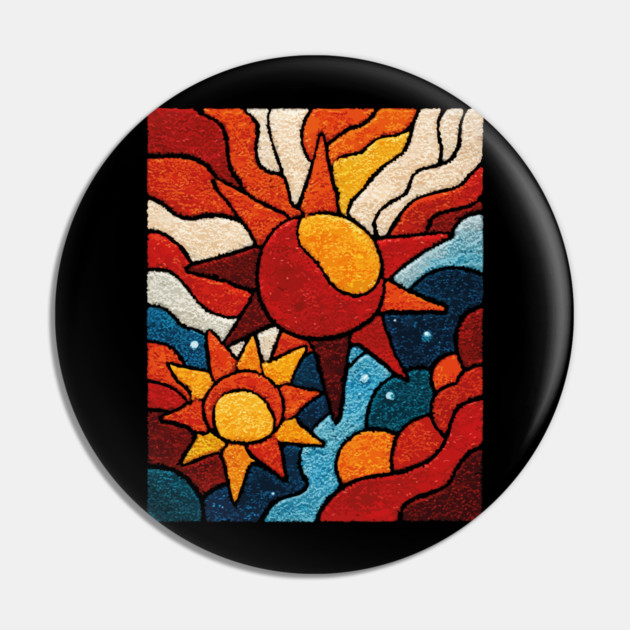 Celestial Suns | Abstract Space Folk Art Pin by TuncGK