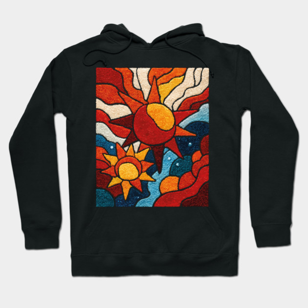 Celestial Suns | Abstract Space Folk Art Hoodie by TuncGK