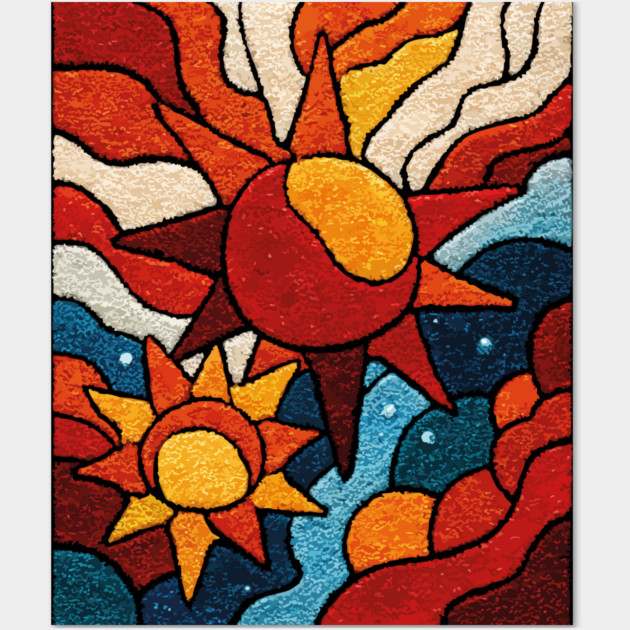 Celestial Suns | Abstract Space Folk Art Wall Art by TuncGK
