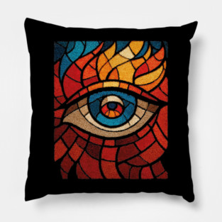 Fiery Eye of Providence | Abstract Stained Glass Mosaic Pillow
