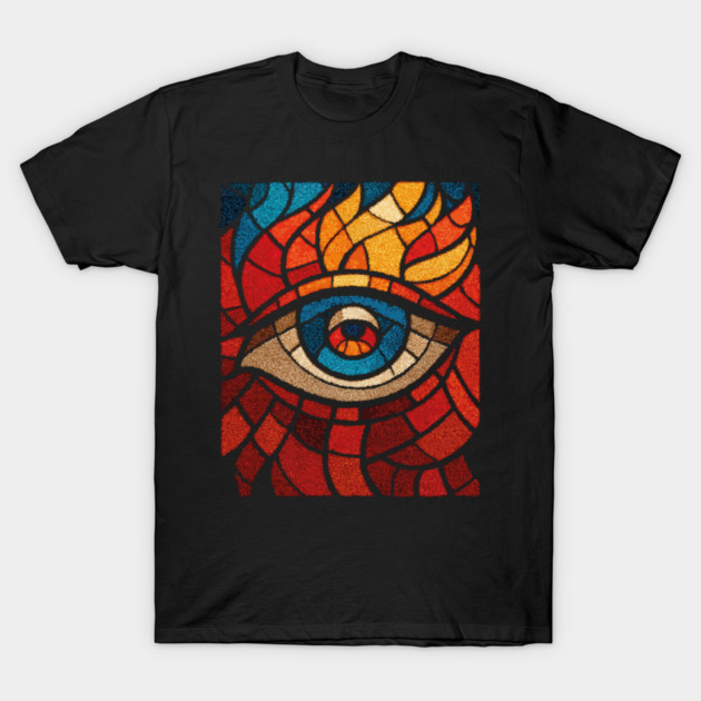 Fiery Eye of Providence | Abstract Stained Glass Mosaic T-Shirt by TuncGK
