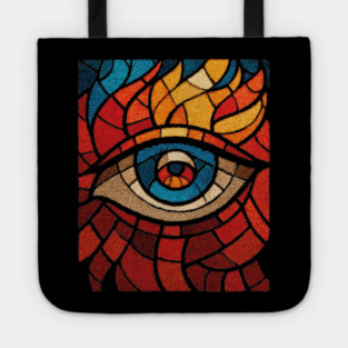 Fiery Eye of Providence | Abstract Stained Glass Mosaic Tote