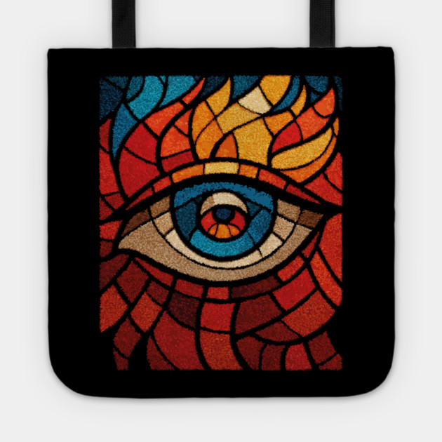 Fiery Eye of Providence | Abstract Stained Glass Mosaic Tote by TuncGK