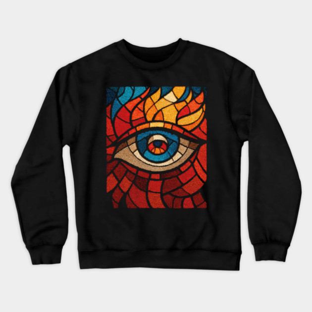 Fiery Eye of Providence | Abstract Stained Glass Mosaic Crewneck Sweatshirt by TuncGK