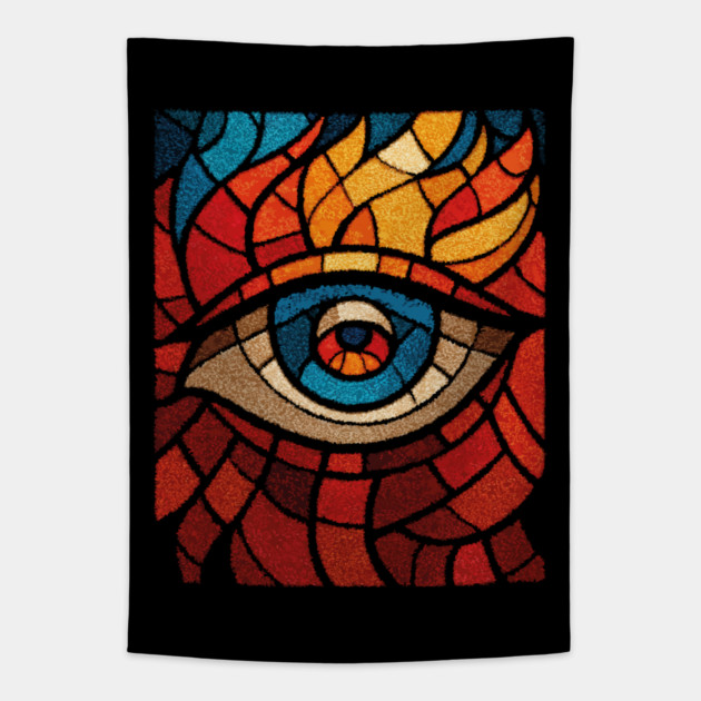 Fiery Eye of Providence | Abstract Stained Glass Mosaic Tapestry by TuncGK