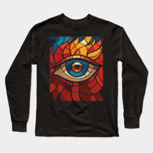 Fiery Eye of Providence | Abstract Stained Glass Mosaic Long Sleeve T-Shirt