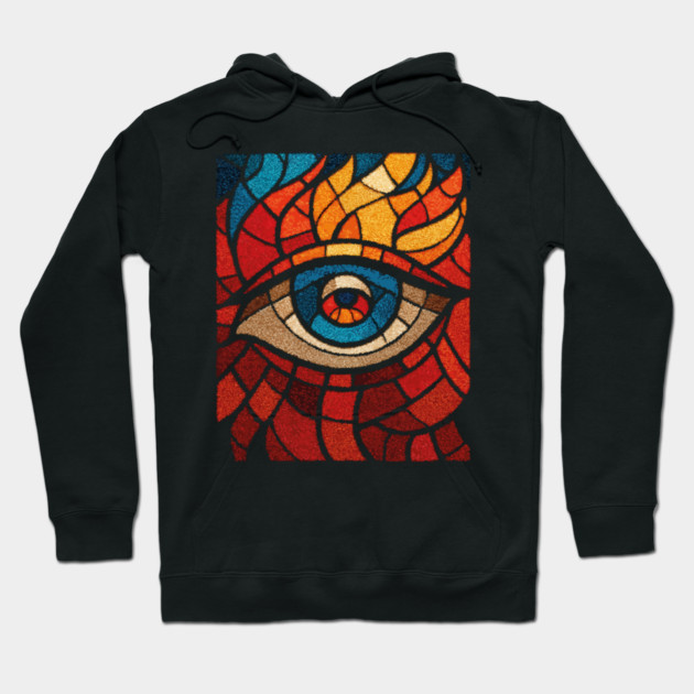 Fiery Eye of Providence | Abstract Stained Glass Mosaic Hoodie by TuncGK