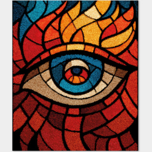 Fiery Eye of Providence | Abstract Stained Glass Mosaic Posters and Art