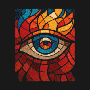 Fiery Eye of Providence | Abstract Stained Glass Mosaic T-Shirt