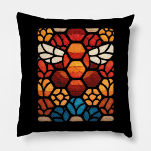 Stained Glass Bee | Sacred Geometry Honeycomb Art Pillow