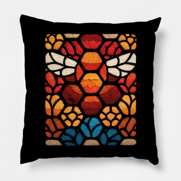 Stained Glass Bee | Sacred Geometry Honeycomb Art Pillow by TuncGK