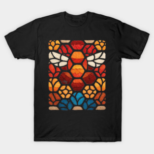 Stained Glass Bee | Sacred Geometry Honeycomb Art T-Shirt