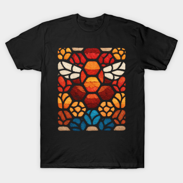 Stained Glass Bee | Sacred Geometry Honeycomb Art T-Shirt by TuncGK