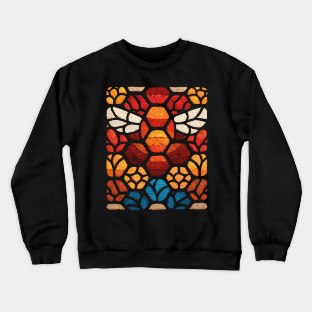 Stained Glass Bee | Sacred Geometry Honeycomb Art Crewneck Sweatshirt by TuncGK