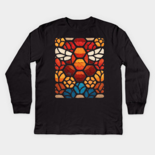 Stained Glass Bee | Sacred Geometry Honeycomb Art Kids Long Sleeve T-Shirt
