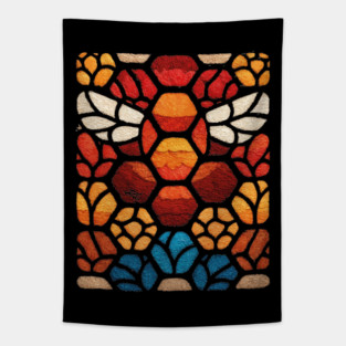 Stained Glass Bee | Sacred Geometry Honeycomb Art Tapestry