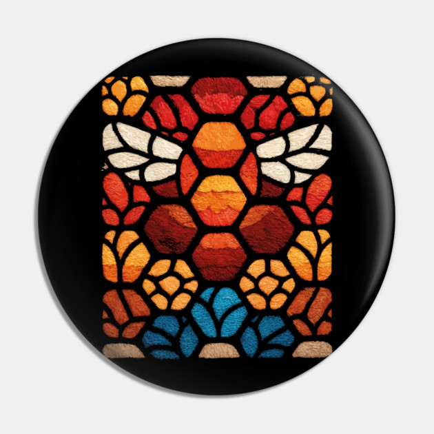 Stained Glass Bee | Sacred Geometry Honeycomb Art Pin by TuncGK