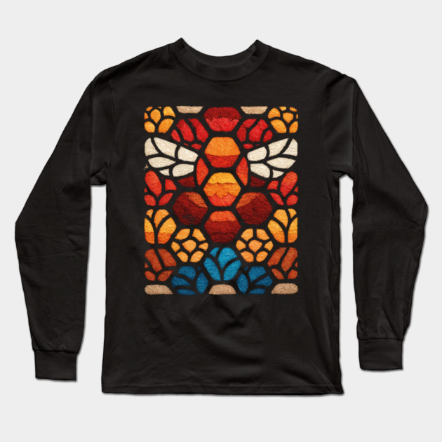 Stained Glass Bee | Sacred Geometry Honeycomb Art Long Sleeve T-Shirt by TuncGK