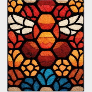 Stained Glass Bee | Sacred Geometry Honeycomb Art Posters and Art