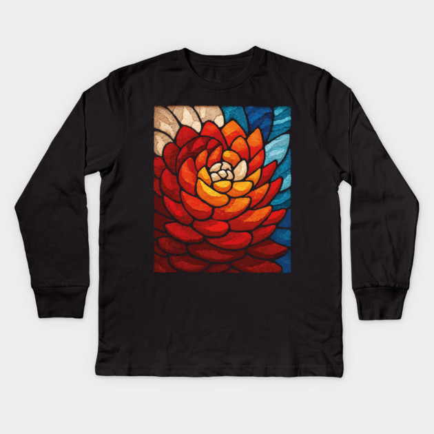 Fibonacci Spiral | Sacred Geometry Stained Glass Art Kids Long Sleeve T-Shirt by TuncGK