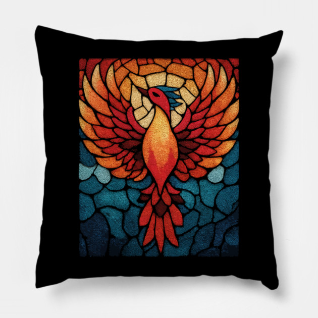Rising Phoenix | Mythological Stained Glass Art Pillow by TuncGK