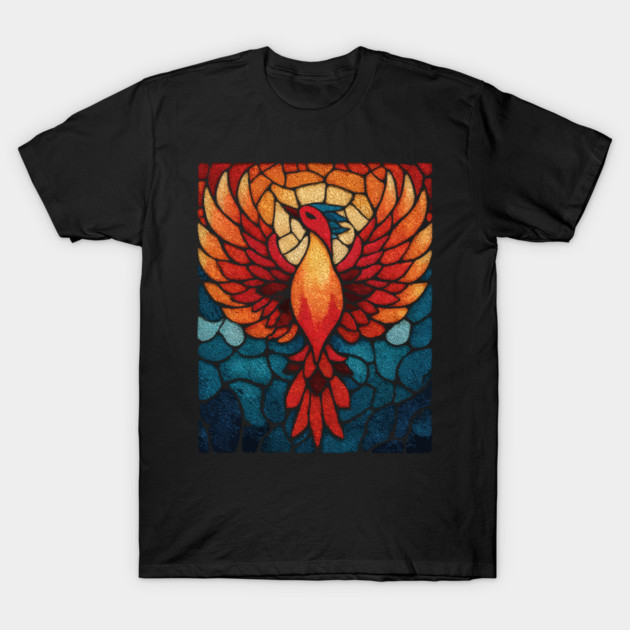 Rising Phoenix | Mythological Stained Glass Art T-Shirt by TuncGK