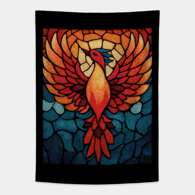 Rising Phoenix | Mythological Stained Glass Art Tapestry by TuncGK