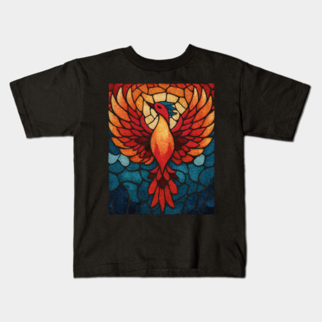 Rising Phoenix | Mythological Stained Glass Art Kids T-Shirt by TuncGK