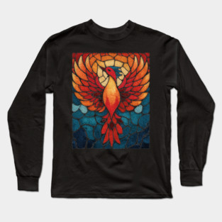 Rising Phoenix | Mythological Stained Glass Art Long Sleeve T-Shirt